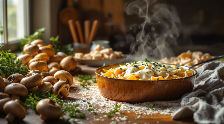 Zapiekanka z makaronem i kurczakiem i pieczarkami – Pyszny przepis