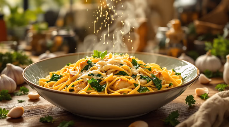 Makaron ze szpinakiem i kurczakiem i serkiem topionym – pyszny przepis