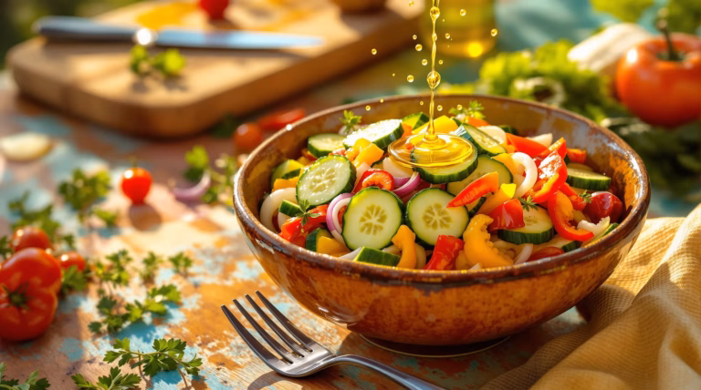 Sałatka z ogórków papryki i cebuli z olejem – Przepis na pyszną sałatkę